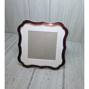 PIER 1 IMPORTS Silver Tone Burgundy Red Enamel Scalloped Picture Frame W/Matt